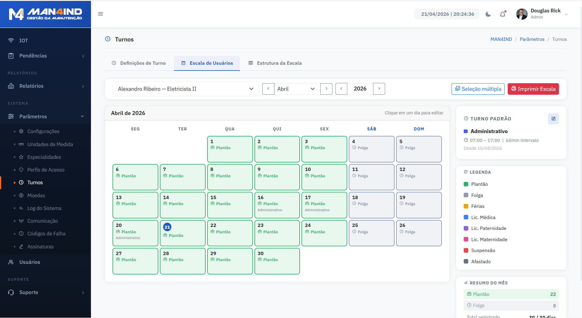 Turnos e Escalas — MAN4IND